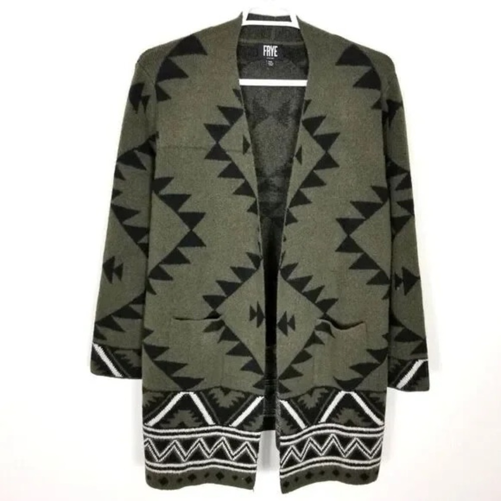 Frye Olive and Black Geometric Cardigan M